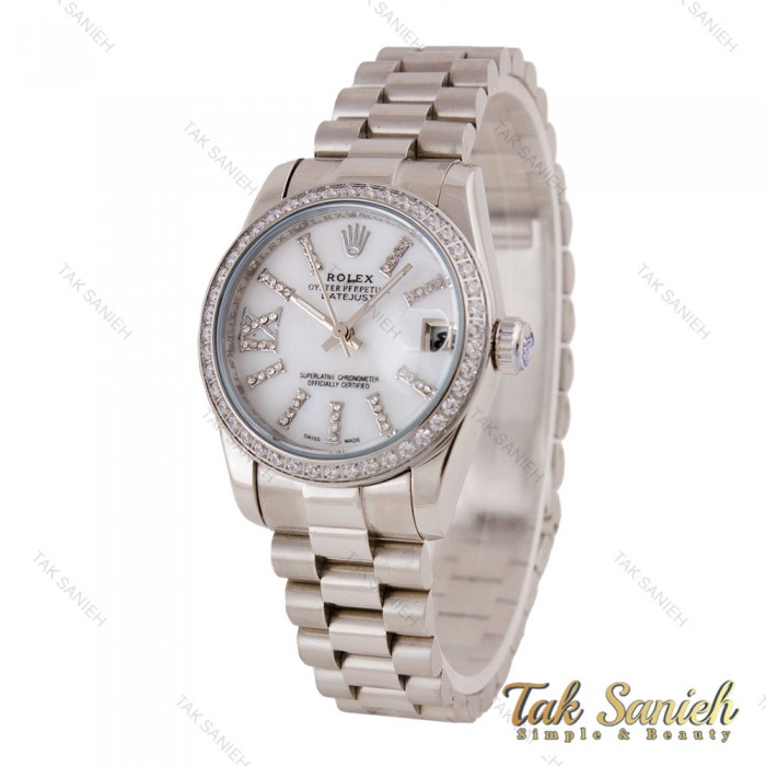 ساعت زنانه رولکس سیلور صفحه سفید نگین دار Rolex-5699-L