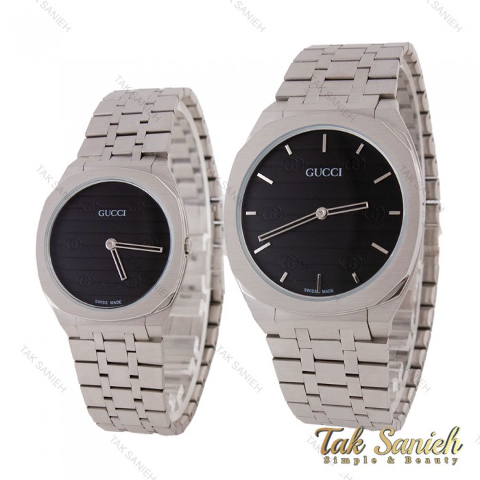 ساعت ست گوچی 25H استیل صفحه مشکی Gucci-5737-S