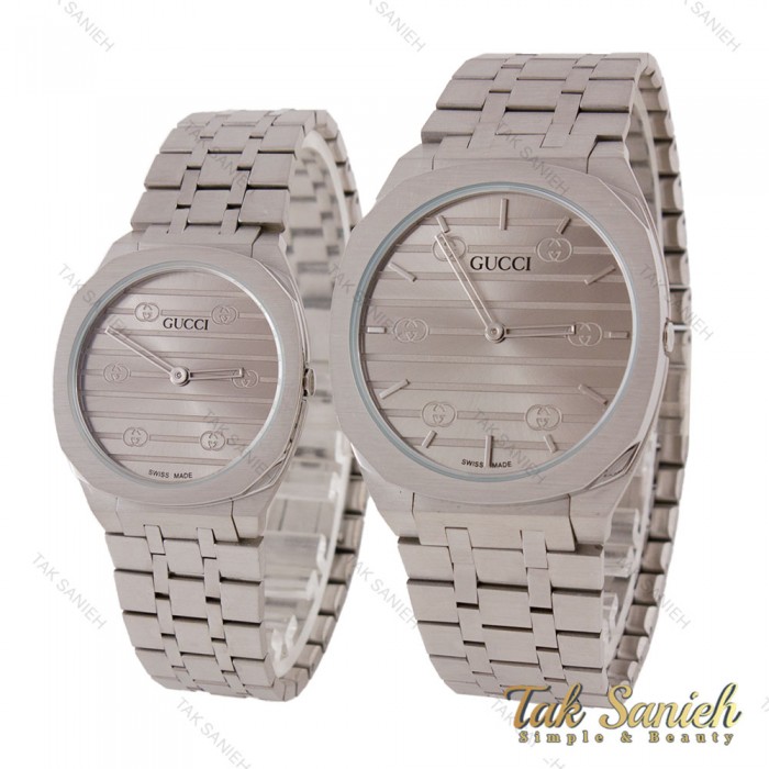 ست ساعت گوچی 25H استیل صفحه طوسی Gucci-5740-S