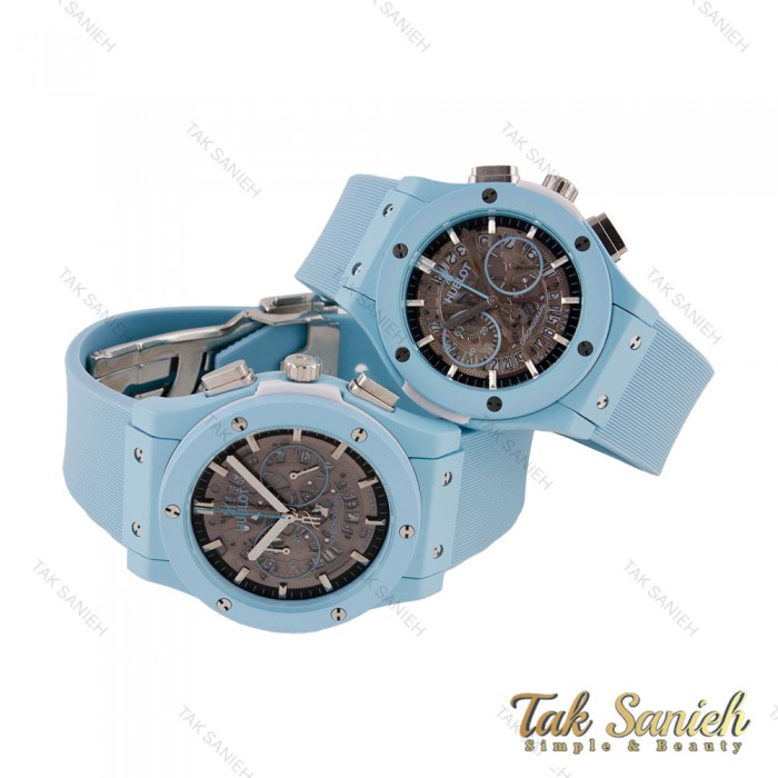 ست ساعت هابلوت سه موتوره کرنوگراف آبی آسمانی Hublot-5749-S