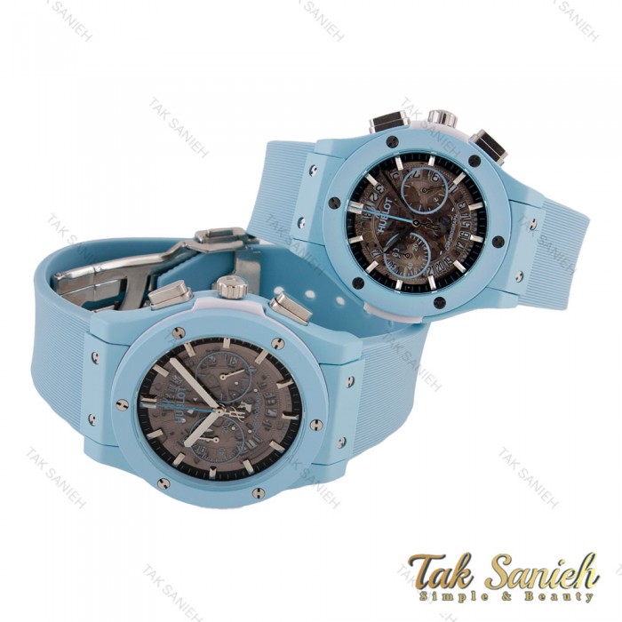 ست ساعت هابلوت سه موتوره کرنوگراف آبی آسمانی Hublot-5749-S