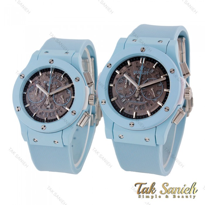 ست ساعت هابلوت سه موتوره کرنوگراف آبی آسمانی Hublot-5749-S