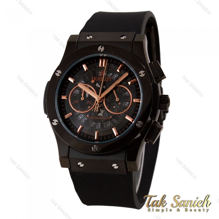 هابلوت مردانه کرنوگراف مشکی صفحه اسکلتون ایندکس رزگلد Hublot-5750-G