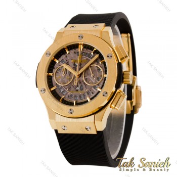 ساعت زنانه هابلوت سه موتوره طلایی صفحه اسکلتون Hublot-5764-L