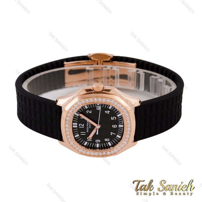 ساعت زنانه پتک فیلیپ آکوانات رزگلد مشکی دورنگین Patek-5767-L