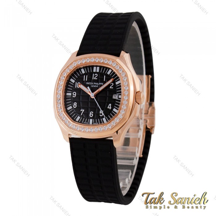 ساعت زنانه پتک فیلیپ آکوانات رزگلد مشکی دورنگین Patek-5767-L