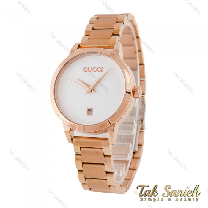 ساعت گوچی زنانه رزگلد صفحه سفید Gucci-5807-L