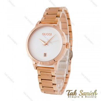 ساعت گوچی زنانه رزگلد صفحه سفید Gucci-5807-L