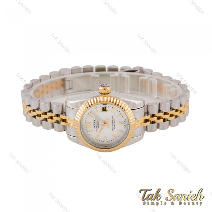 رولکس زنانه دورنگ طلایی صفحه صدف ایندکس خط Rolex-5808-L