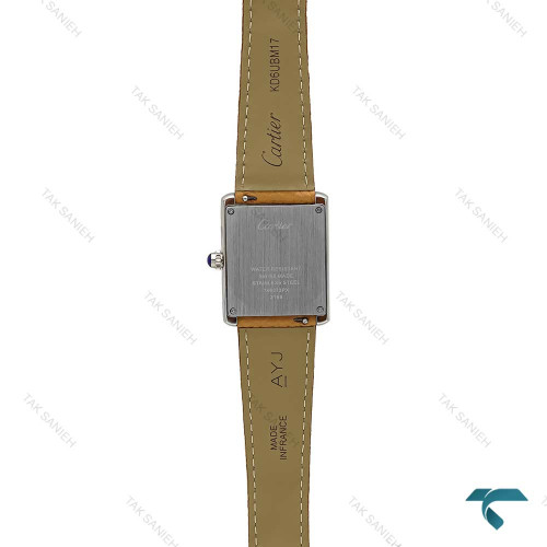 ساعت کارتیر تانک زنانه سیلور بند چرم عسلی متوسط Cartier-7214-L