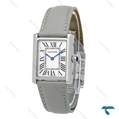 ساعت مچی کارتیر تانک زنانه استیل بند چرم طوسی Cartier-7215-L