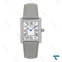 ساعت مچی کارتیر تانک زنانه استیل بند چرم طوسی Cartier-7215-L