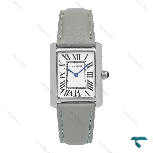 ساعت مچی کارتیر تانک زنانه استیل بند چرم طوسی Cartier-7215-L