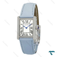 ساعت Cartier کارتیه تانک زنانه سیلور بند چرم آبی آسمانی Cartier-7218-L