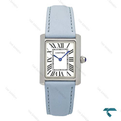 ساعت Cartier کارتیه تانک زنانه سیلور بند چرم آبی آسمانی Cartier-7218-L