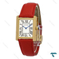 ساعت مچی کارتیه Tank زنانه طلایی بند چرم قرمز Cartier-7221-L
