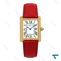 ساعت مچی کارتیه Tank زنانه طلایی بند چرم قرمز Cartier-7221-L
