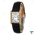 ساعت کارتیه تانک زنانه رزگلد بند چرم مشکی Cartier-7821-L