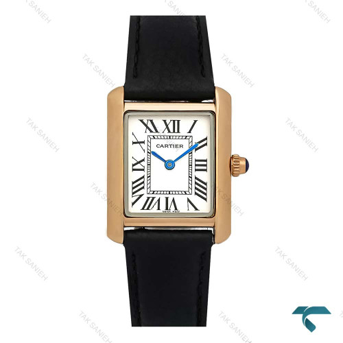 ساعت کارتیه تانک زنانه رزگلد بند چرم مشکی Cartier-7821-L