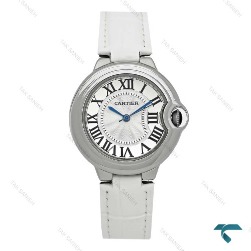 ساعت کارتیه بالن بلو زنانه سیلور بند چرم سفید متوسطCartier-7911-L