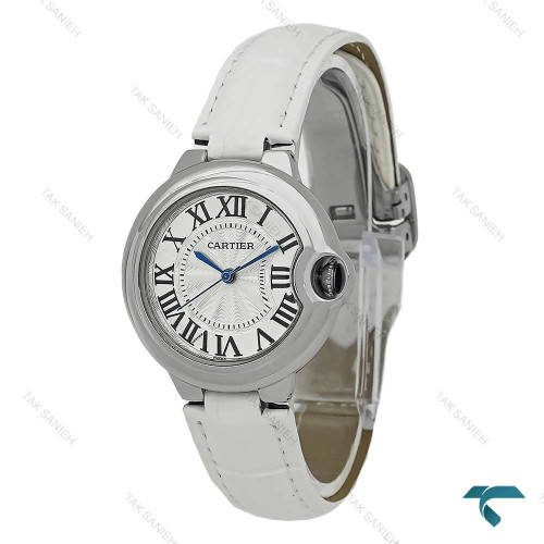 ساعت کارتیه بالن بلو زنانه سیلور بند چرم سفید متوسطCartier-7911-L