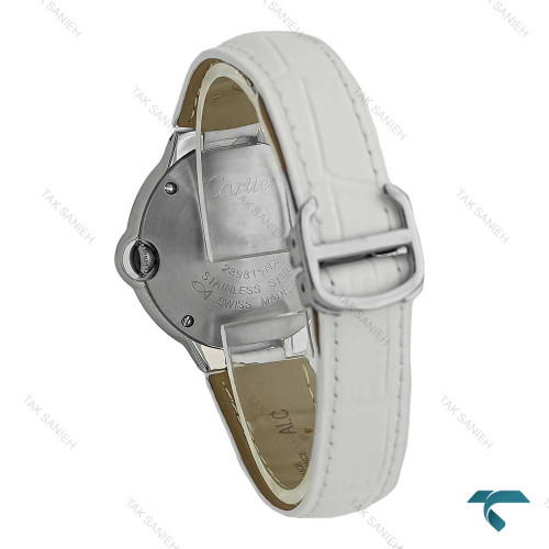 ساعت کارتیه بالن بلو زنانه سیلور بند چرم سفید متوسطCartier-7911-L