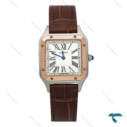 ساعت زنانه کارتیه دومونت دورنگ رزگلد بند قهوه ای اسمال Cartier-7912-L