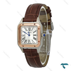 ساعت زنانه کارتیه دومونت دورنگ رزگلد بند قهوه ای اسمال Cartier-7912-L