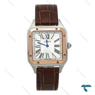 ساعت کارتیه سانتوس دومونت زنانه دورنگ رزگلد بند قهوه ای مدیوم Cartier-7913-G