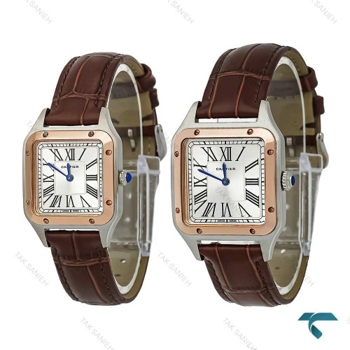 ساعت مچی ست کارتیه سانتوس دومونت بند چرم قهوه ای Cartier-7914-S