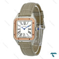 ساعت کارتیه سانتوس دومونت دورنگ رزگلد بند طوسی مدیوم Cartier-7915-G