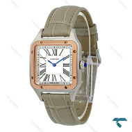 ساعت کارتیه سانتوس دومونت زنانه دورنگ رزگلد بند طوسی مدیوم Cartier-7915-G
