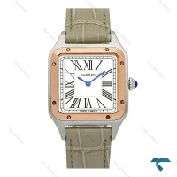 ساعت کارتیه سانتوس دومونت زنانه دورنگ رزگلد بند طوسی مدیوم Cartier-7915-G