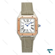 کارتیه سانتوس دموند زنانه دورنگ رزگلد بند طوسی اسمال Cartier-7916-L