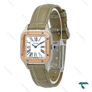 کارتیه سانتوس دموند زنانه دورنگ رزگلد بند طوسی اسمال Cartier-7916-L