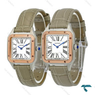 ساعت ست کارتیه سانتوس دومونت دورنگ رزگلد بند طوسی Cartier-7918-S