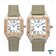 ساعت ست کارتیه سانتوس دومونت دورنگ رزگلد بند طوسی Cartier-7918-S