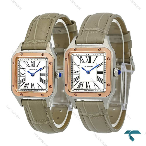 کارتیه سانتوس دموند زنانه دورنگ رزگلد بند طوسی اسمال Cartier-7916-L