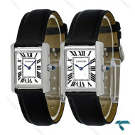 ساعت ست کارتیه تانک بند چرم مشکی Cartier-7923-S