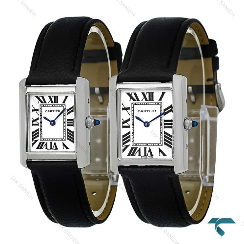ساعت ست کارتیه تانک بند چرم مشکی Cartier-7923-S