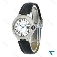کارتیه زنانه بالن بلو سیلور بند چرم مشکی متوسط Cartier-7924-L