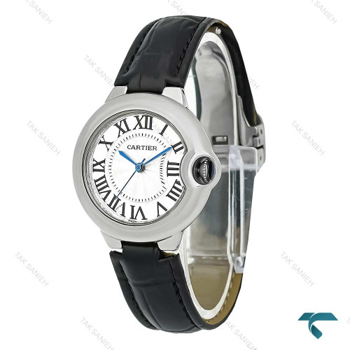 کارتیه زنانه بالن بلو سیلور بند چرم مشکی متوسط Cartier-7924-L