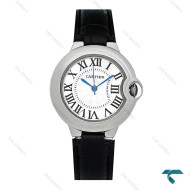 کارتیه زنانه بالن بلو سیلور بند چرم مشکی متوسط Cartier-7924-L