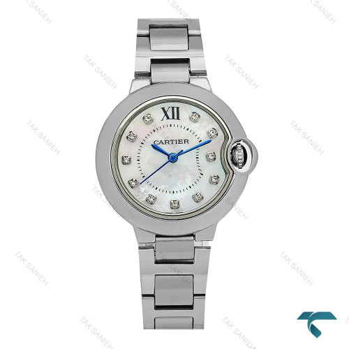 ساعت کارتیر بالن بلو زنانه نقره ای صفحه صدف مدیوم Cartier-8153-L