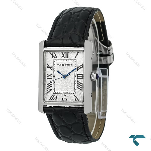 ساعت کارتیه تانک بند چرم مردانه تقویم دار Cartier-8190-G