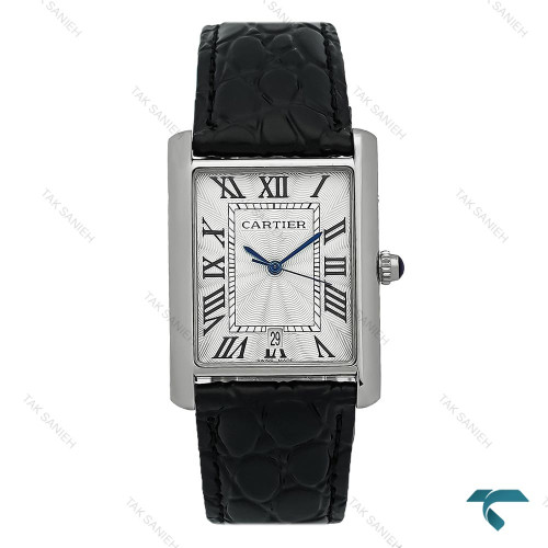 ساعت کارتیه تانک بند چرم مردانه تقویم دار Cartier-8190-G