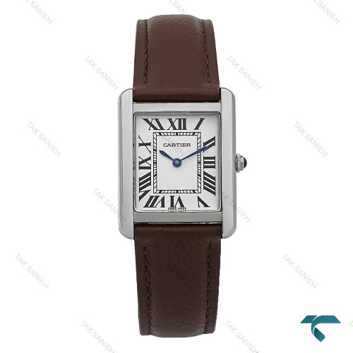 ساعت مچی زنانه کارتیه تانک نقره ای بند چرم قهوه ای Cartier-8191-L