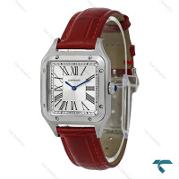 ساعت کارتیر سانتوس دومونت بند زرشکی متوسط Cartier-8192-G