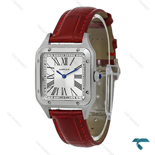 ساعت کارتیر سانتوس دومونت بند زرشکی متوسط Cartier-8192-G
