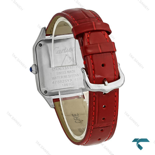 ساعت کارتیر سانتوس دومونت بند زرشکی متوسط Cartier-8192-G